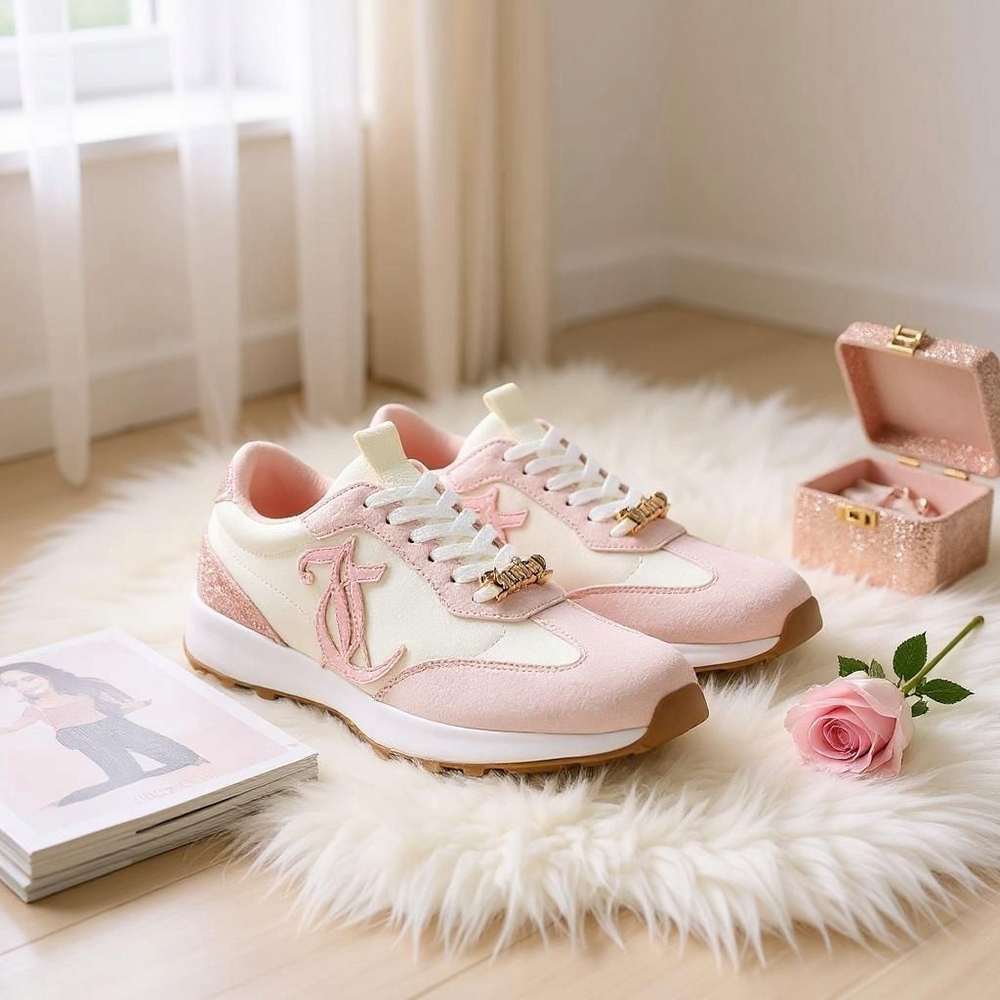 Juicy Couture Women'ss Eunice Lace Up Casual Sneakers SZ 8.5 M Blush PINK WHITE - Picture 1 of 12